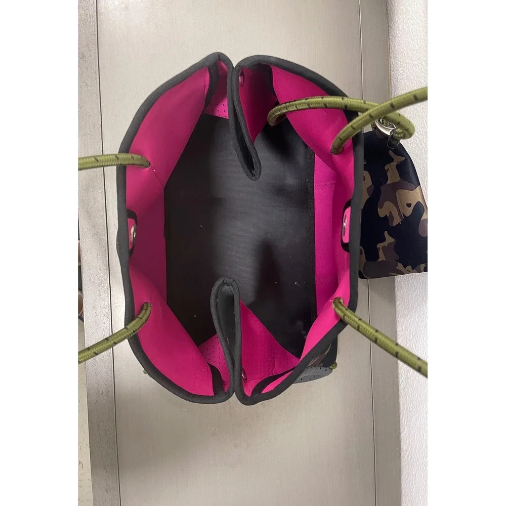 Camo Neoprene Tote Bag Carry On, Travel Gym Bag Pink Orange with Pouch Large